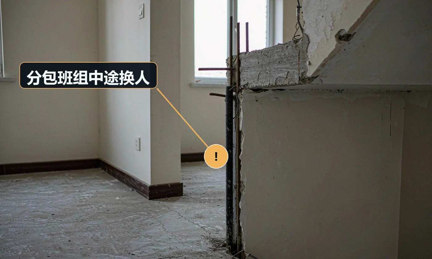 现象:前一批工人手艺不错,换了一批活就糙了,标准对不上。原因:班组人员不稳定;无工序质量标准与交接;单价压太低留不住手艺人