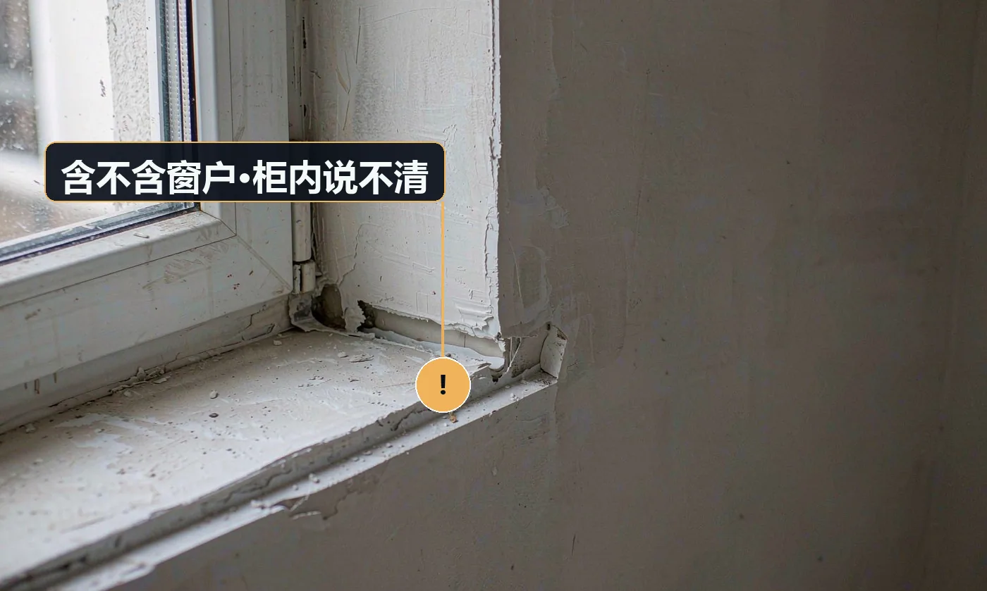 现象:报价 8 元/㎡,客户以为含窗户,师傅说不含,当场加价谈崩。原因:开荒报价通常不含窗户与柜内,但未明示
