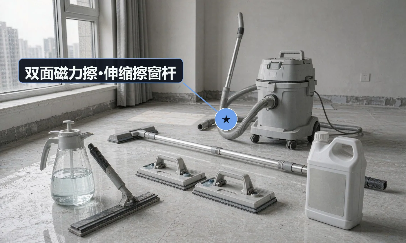 验收工具:玻璃器与专用刮刀;双面磁力擦