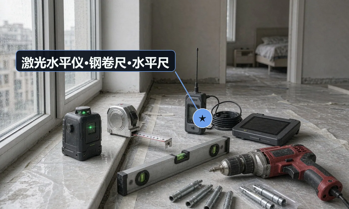 验收工具:激光水平仪;钢卷尺