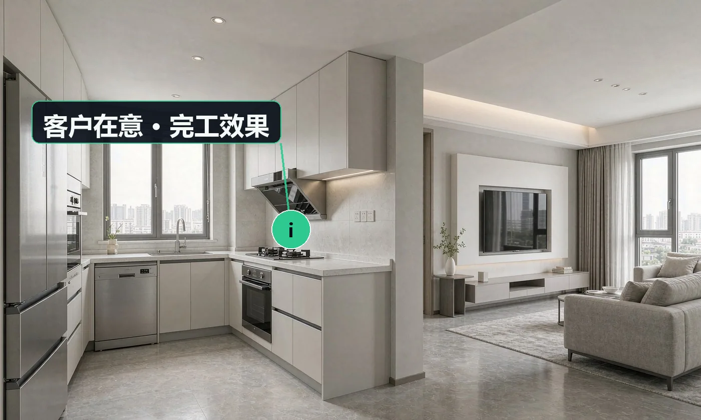 客户在意 · 完工效果:是什么品牌,售后找谁、保修几年;含不含拆旧机、要不要额外收安装费