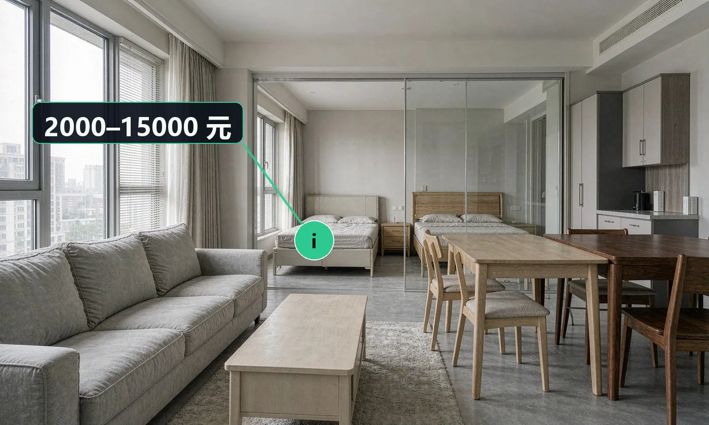 价格区间:沙发 2000–15000 元;床 1000–8000 元;餐桌 800–6000 元;成品柜 1000–5000 元