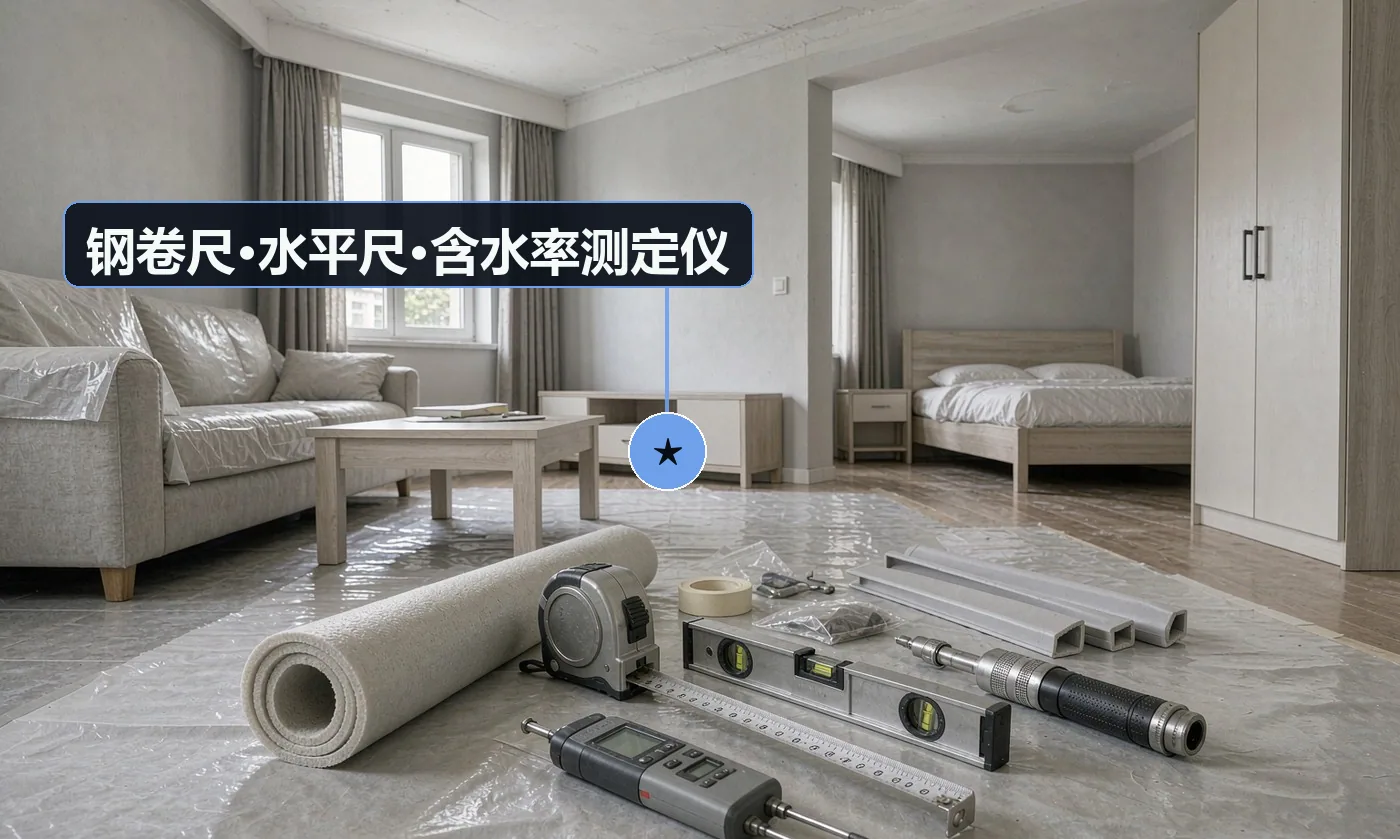 验收工具:钢卷尺(量三围);水平尺