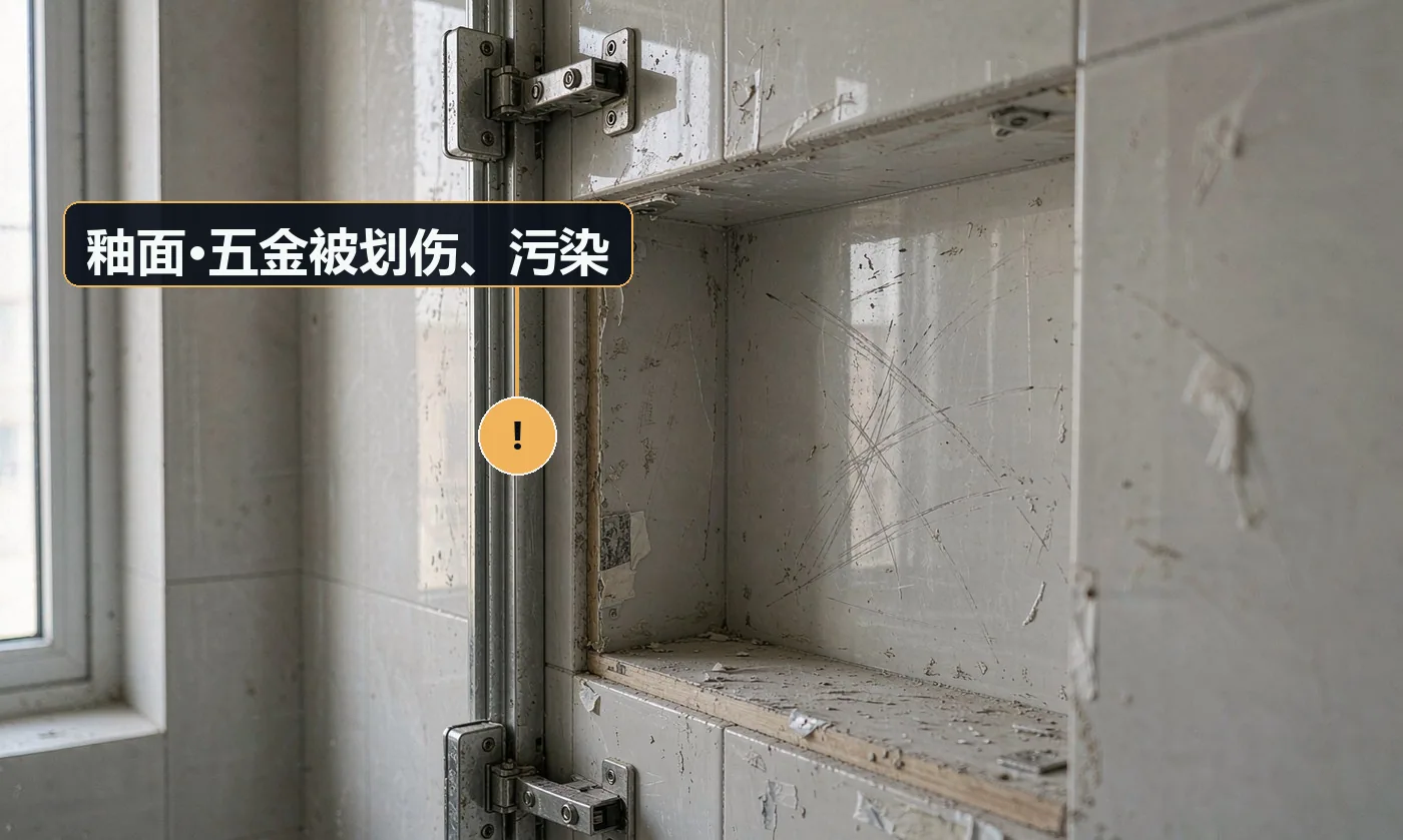 现象:新装洁具上出现划痕、水泥渍、胶痕,擦不掉。原因:安装时未做保护;用钢丝球或酸性清洁剂清理