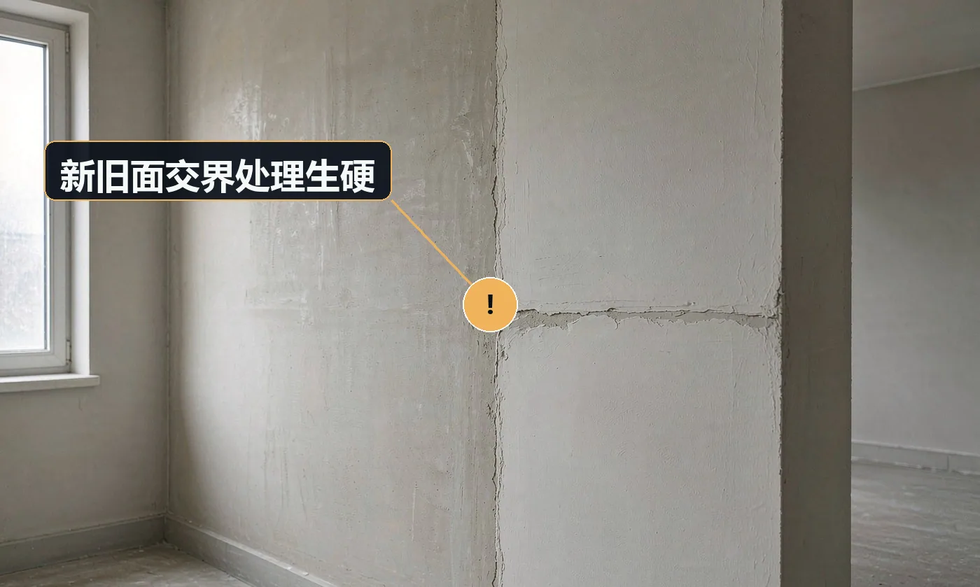 现象:修补边缘有一道清楚的界线,看着像补丁。原因:只修到破损边缘,未向外扩展过渡;未做打磨过渡