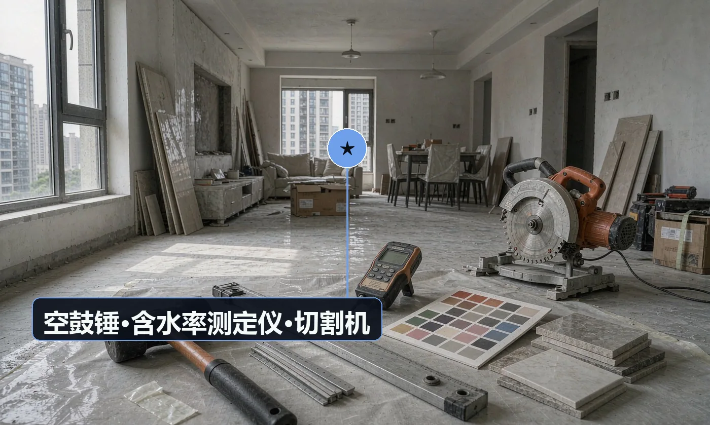 验收工具:空鼓锤;2m 靠尺 + 塞尺