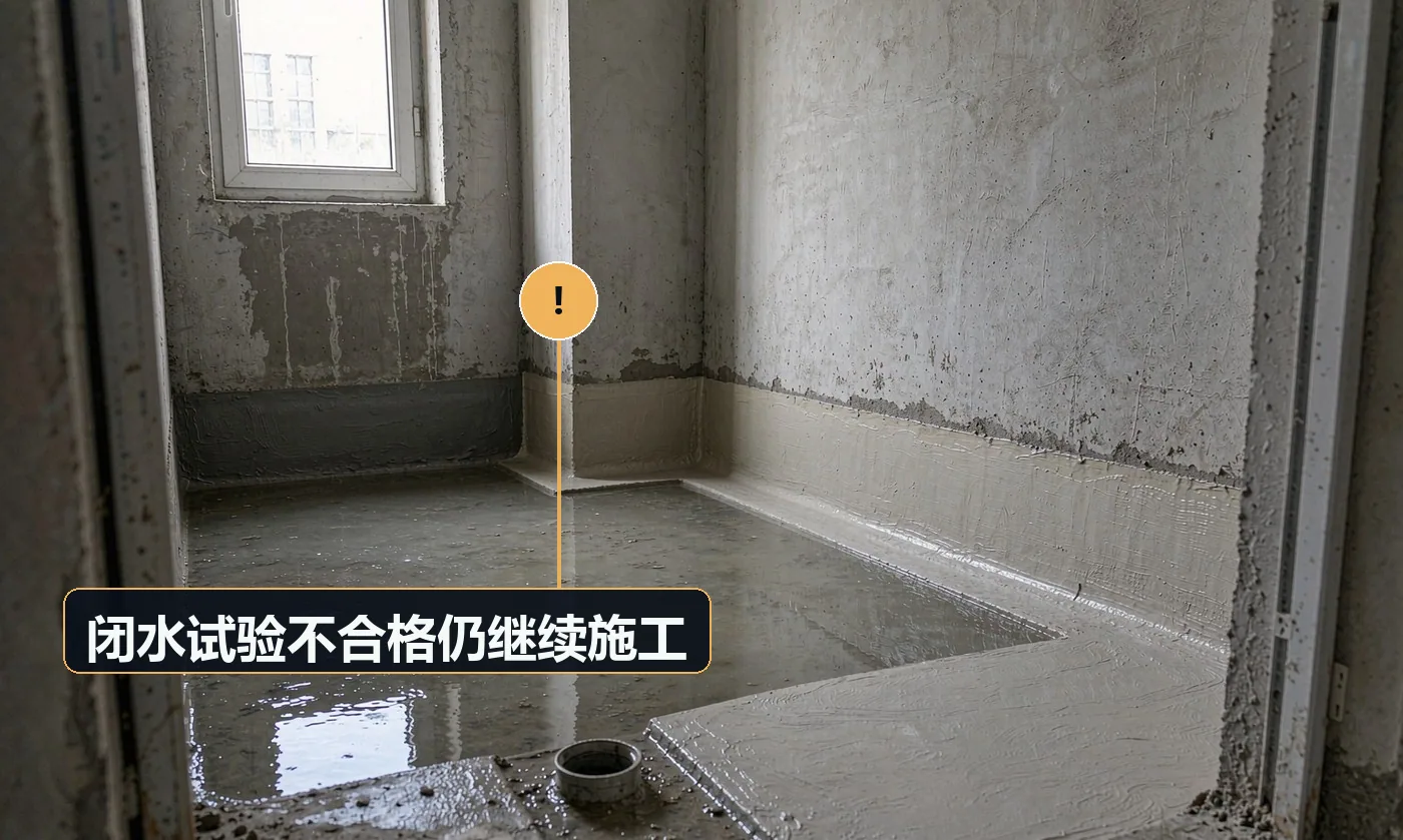 现象:闭水时楼下就有水印,但施工方说「没事」,铺完砖后大面积渗漏。原因:赶工期;把不合格当合格;未查看楼下