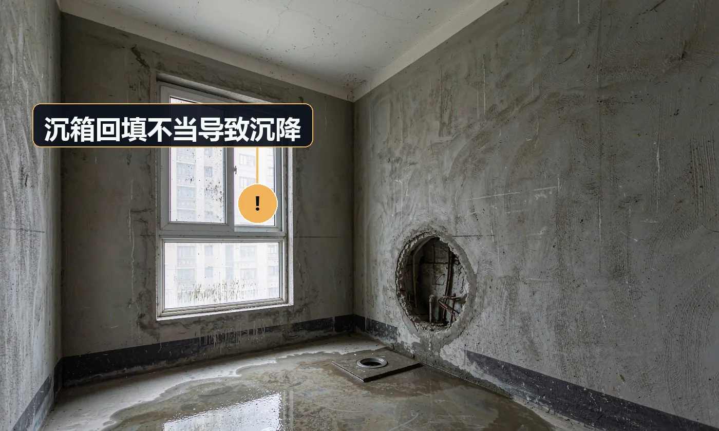现象:使用一段时间后地面下沉、渗水,甚至二次排水失效。原因:用建筑垃圾回填;未做二次排水;回填不密实;破坏原有防水层