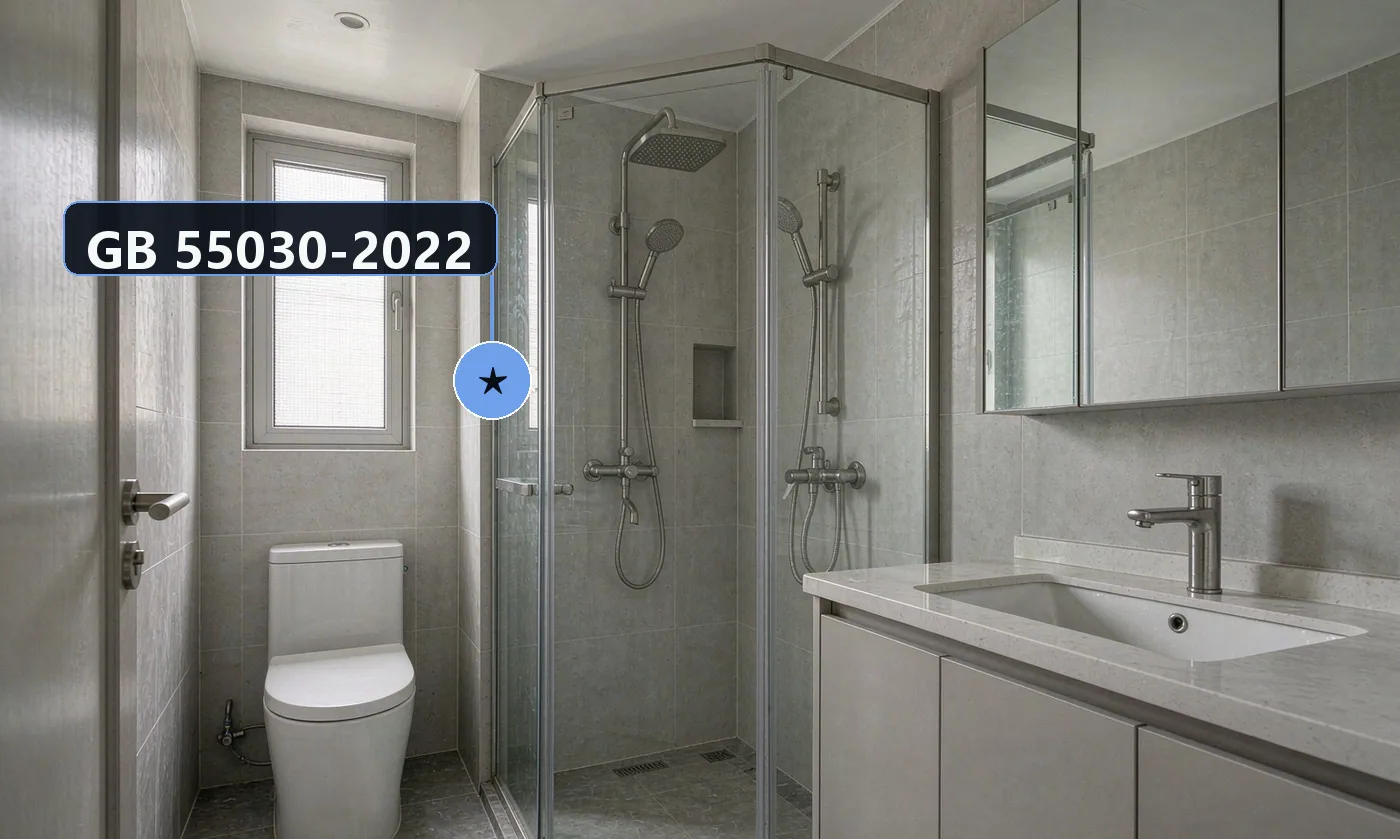 底线规范:GB 55030-2022《建筑与市政工程防水通用规范》—— 强制性工程建设规范,防水设计工作年限与验收要求(2023-04-01 实施);JGJ 298-2013《住宅室内防水工程技术规范》—— 淋浴区墙面防…