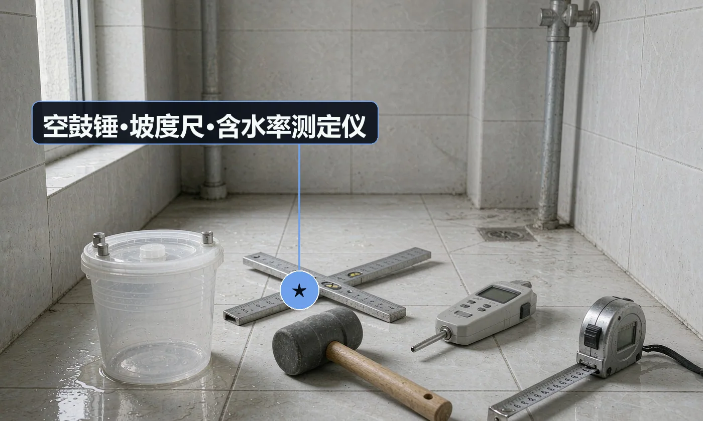 验收工具:闭水试验蓄水工具;空鼓锤