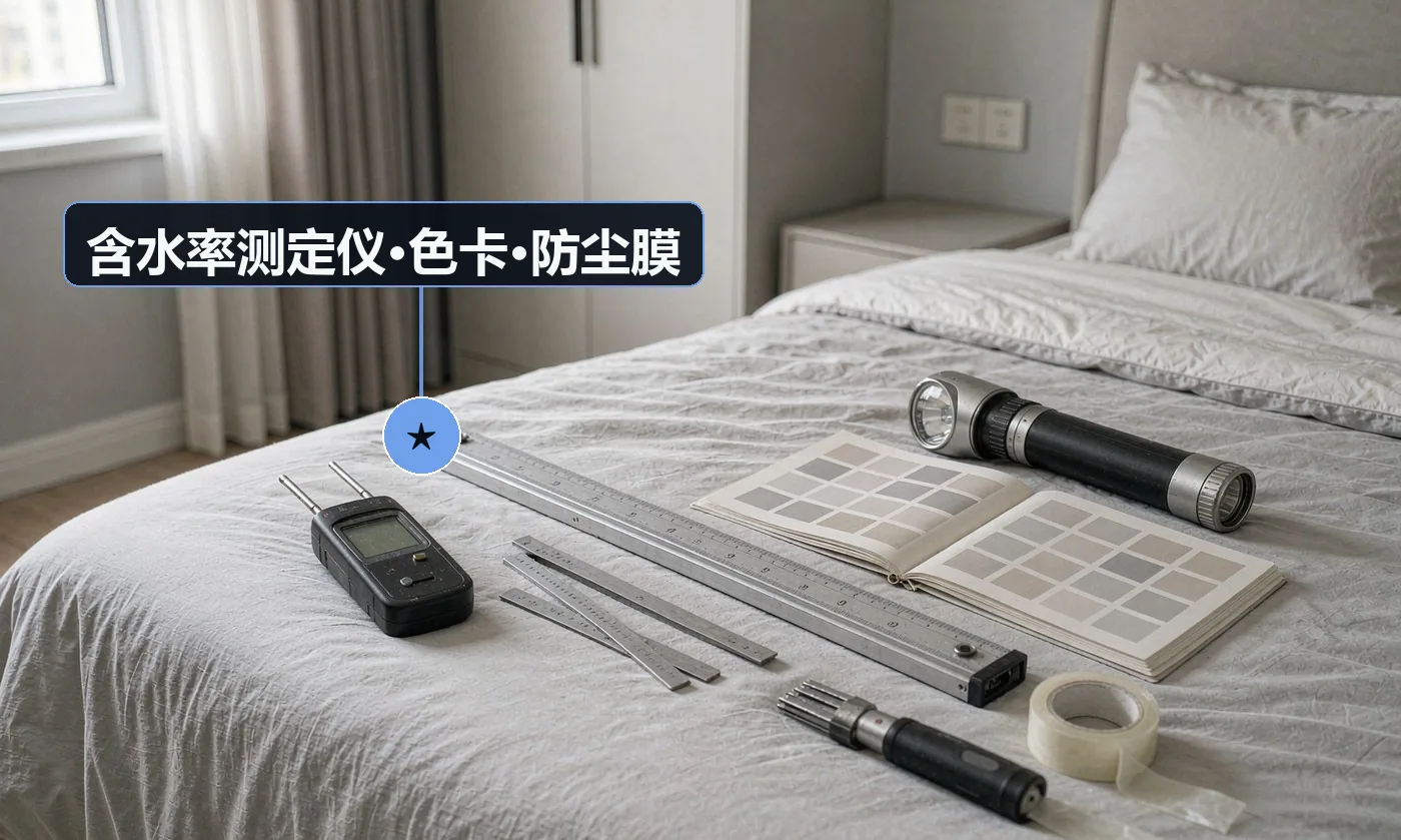 验收工具:2m 靠尺 + 塞尺;含水率测定仪