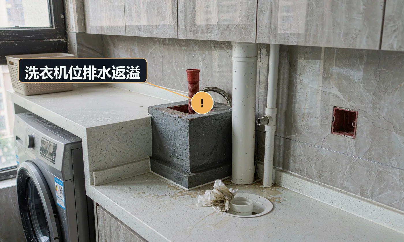 现象:洗衣机排水时地漏返水上涌,甚至溢到楼下。原因:地漏流量小于洗衣机排水量;排水管与地漏之间未密封造成返水;未装防溢装置
