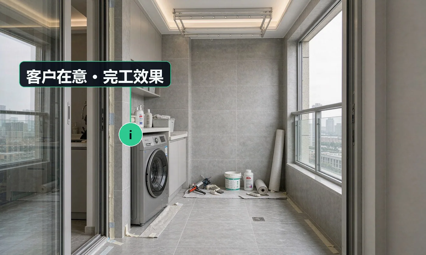 客户在意 · 完工效果:做完还会不会漏,会不会再渗到楼下;几天能做完,施工期间能不能用洗衣机