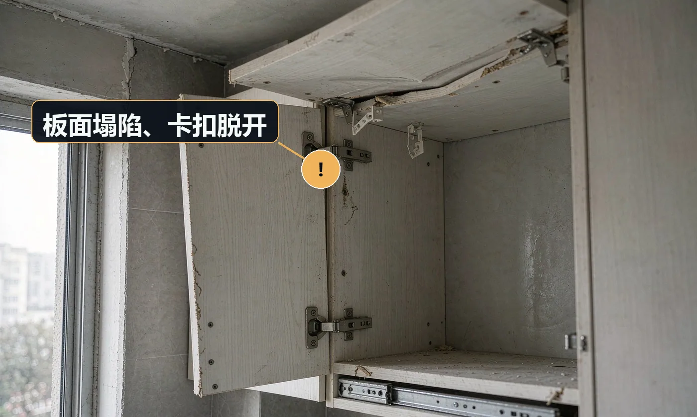 现象:局部板材往下沉,或用手一推就弹开。原因:板材过薄(0.5mm 以下);卡扣未完全卡入;检修口附近受力集中