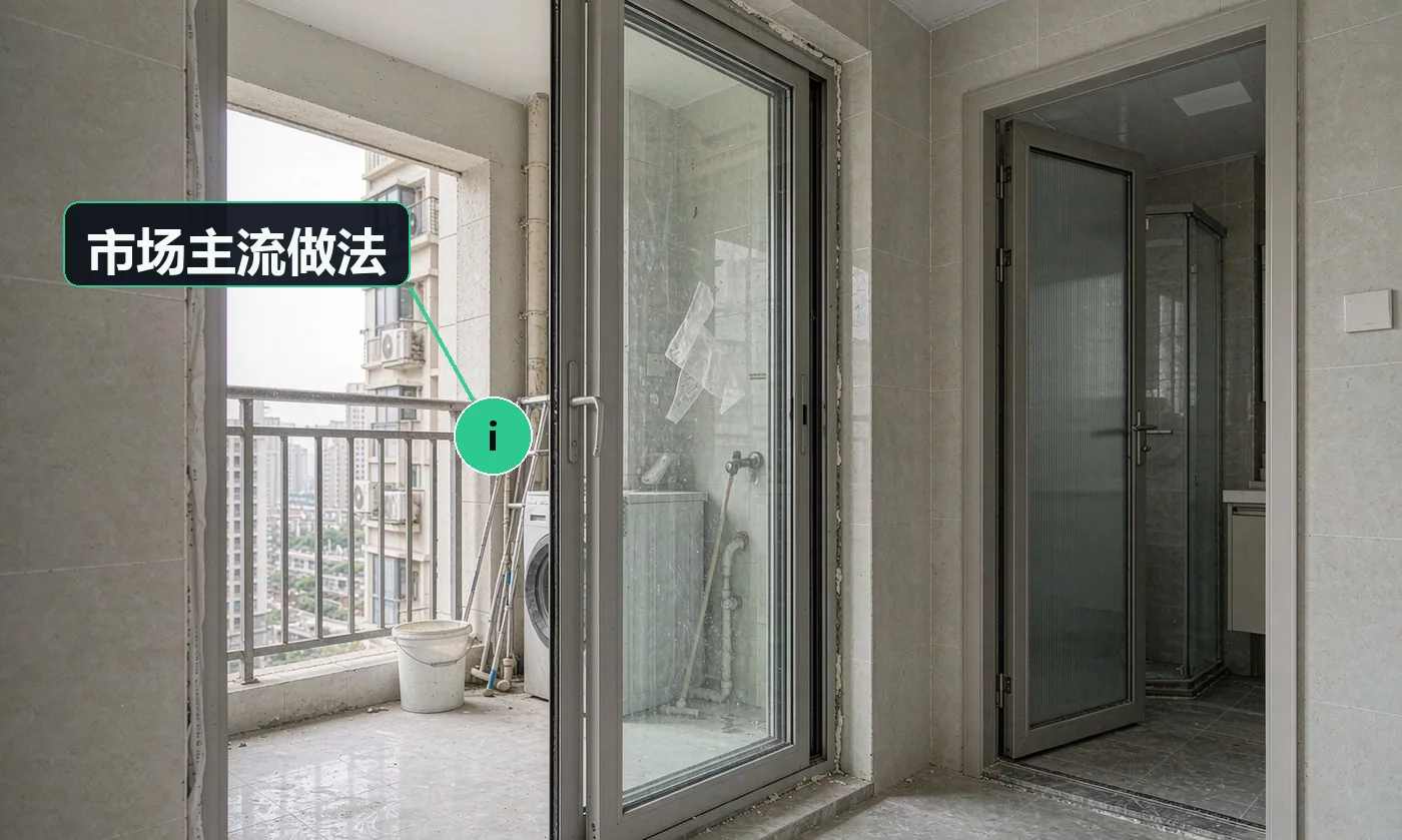 市场主流做法:阳台与厨卫门是主战场,与局改强绑定;断桥型材与普通型材价差近一倍,客户教育成本高