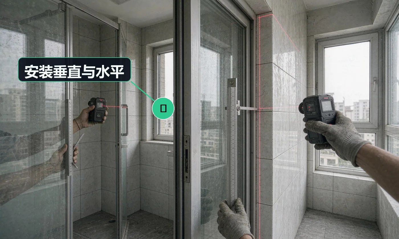 检查方式:激光水平仪 + 垂直检测尺。合格标准:偏差符合 GB 50210-2018 允许值