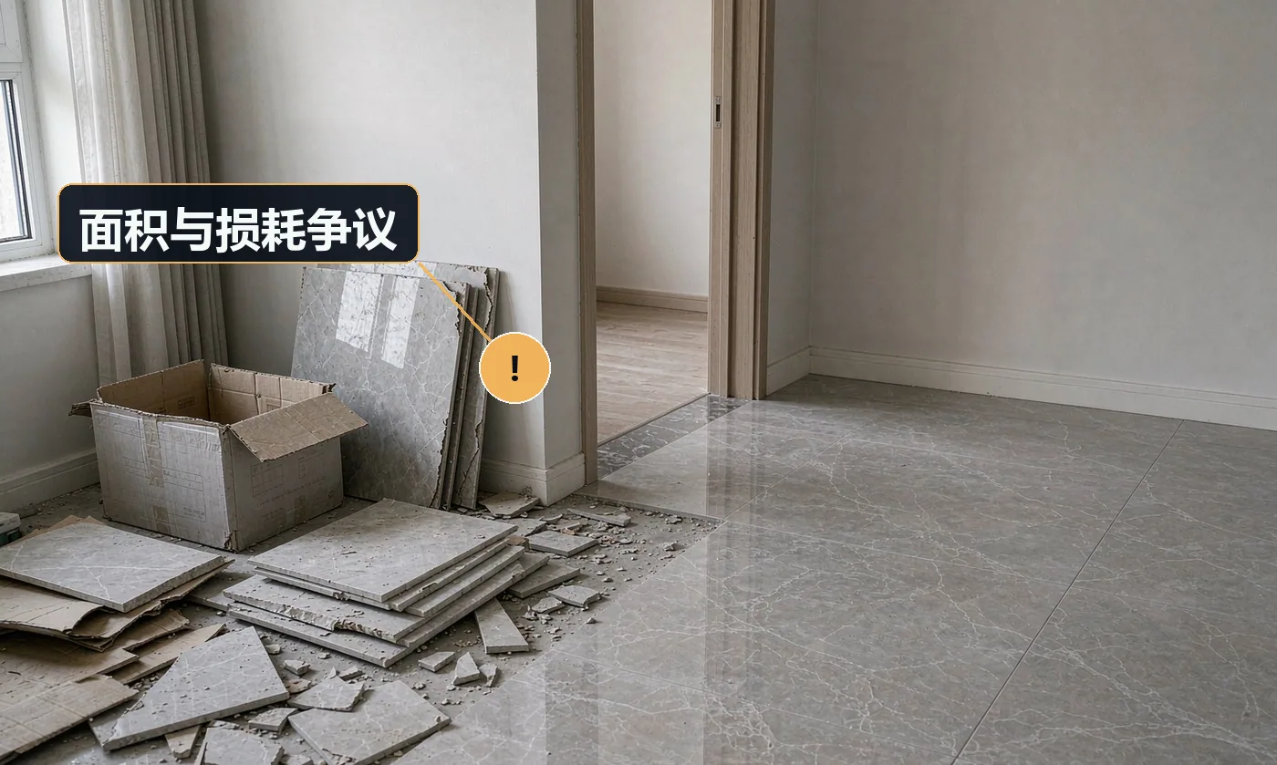 现象:结算时客户认为用量虚高,双方对损耗率各执一词。原因:铺装前未书面约定损耗率与计算口径