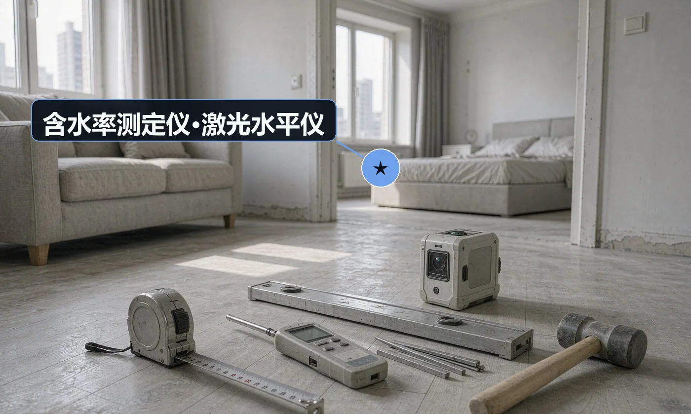 验收工具:2m 靠尺 + 塞尺;含水率测定仪