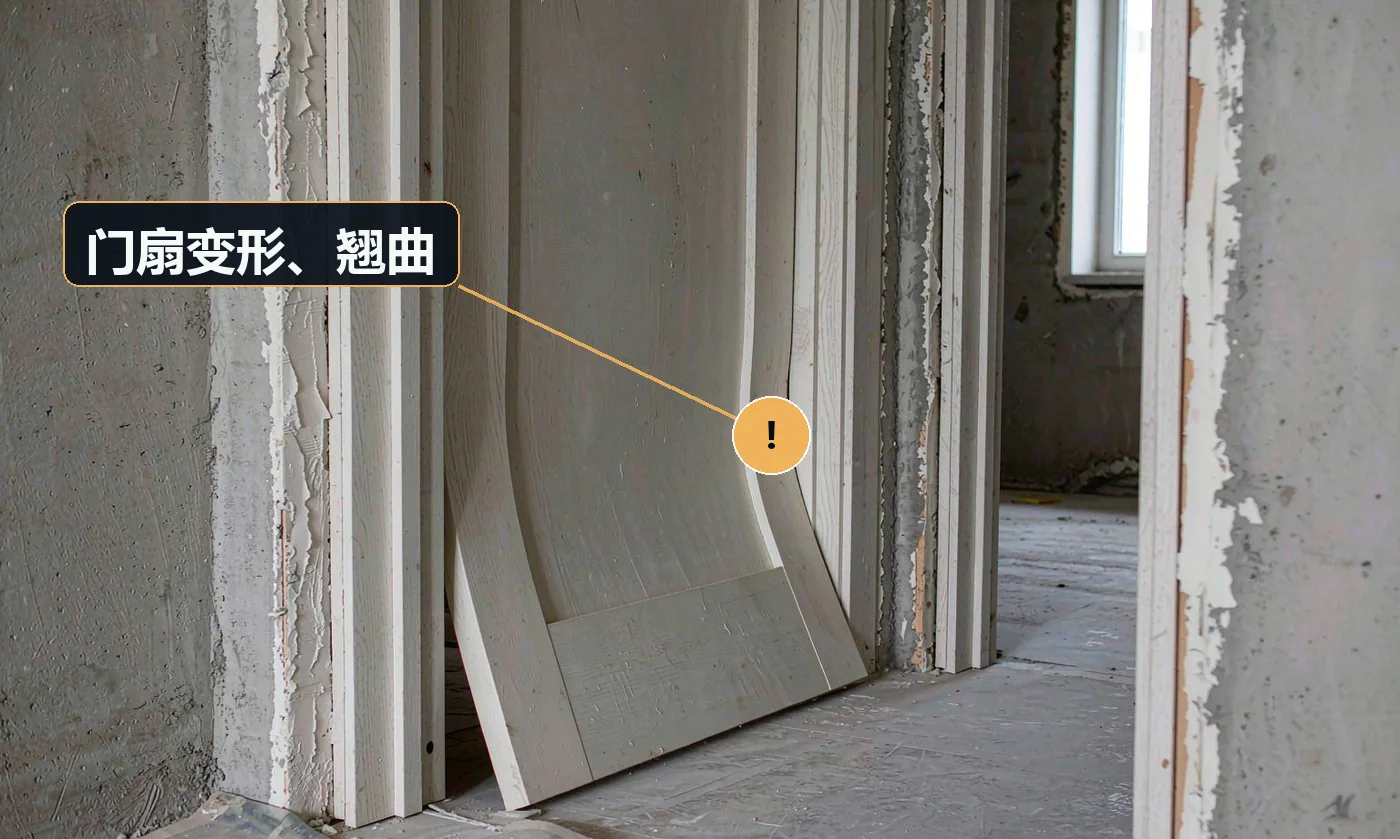 现象:门扇中间鼓起或四角翘起,关不严、缝隙不均。原因:木材含水率不达标(未适应本地气候);一侧受潮或单面受热;门扇未做防变形结构