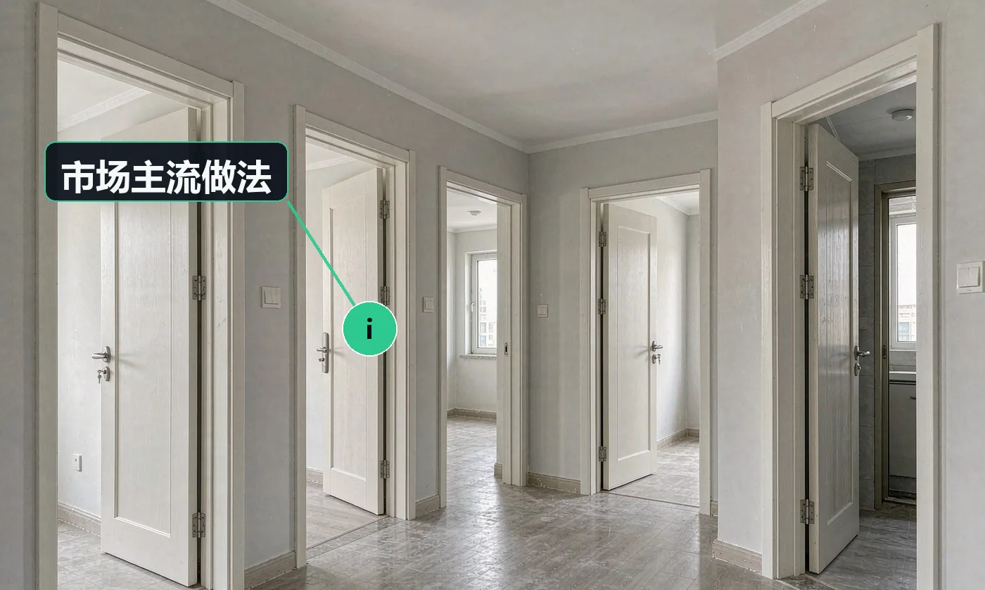 市场主流做法:换门多与地板、墙面翻新同期发生,是局改的连带项;本地小厂与品牌门差价大,客户对品牌敏感度中等