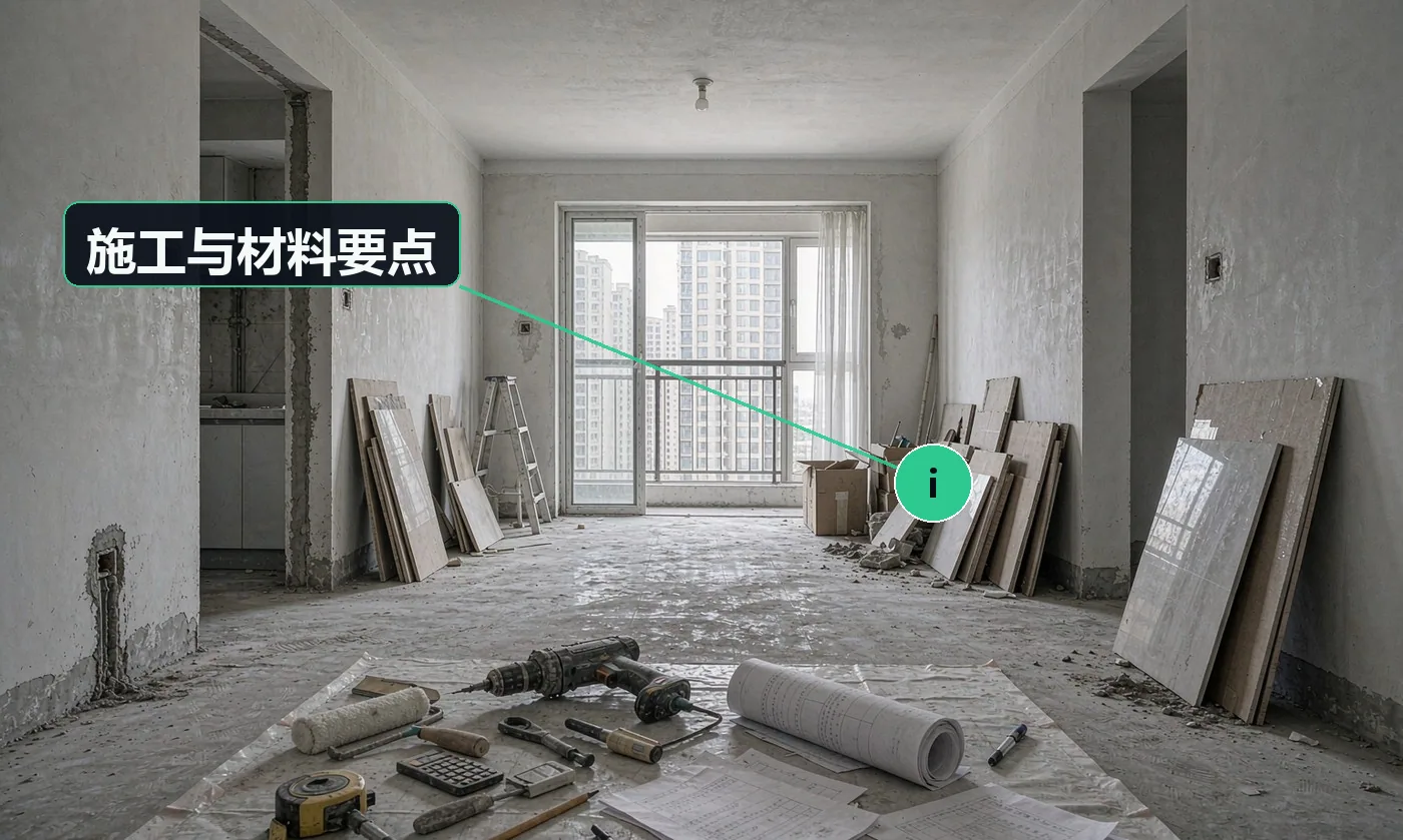 施工与材料要点:清包考验的是「现场管理」,不是供应链能力;合同必须明确材料到场时间与延误责任,这是清包的最大风险点