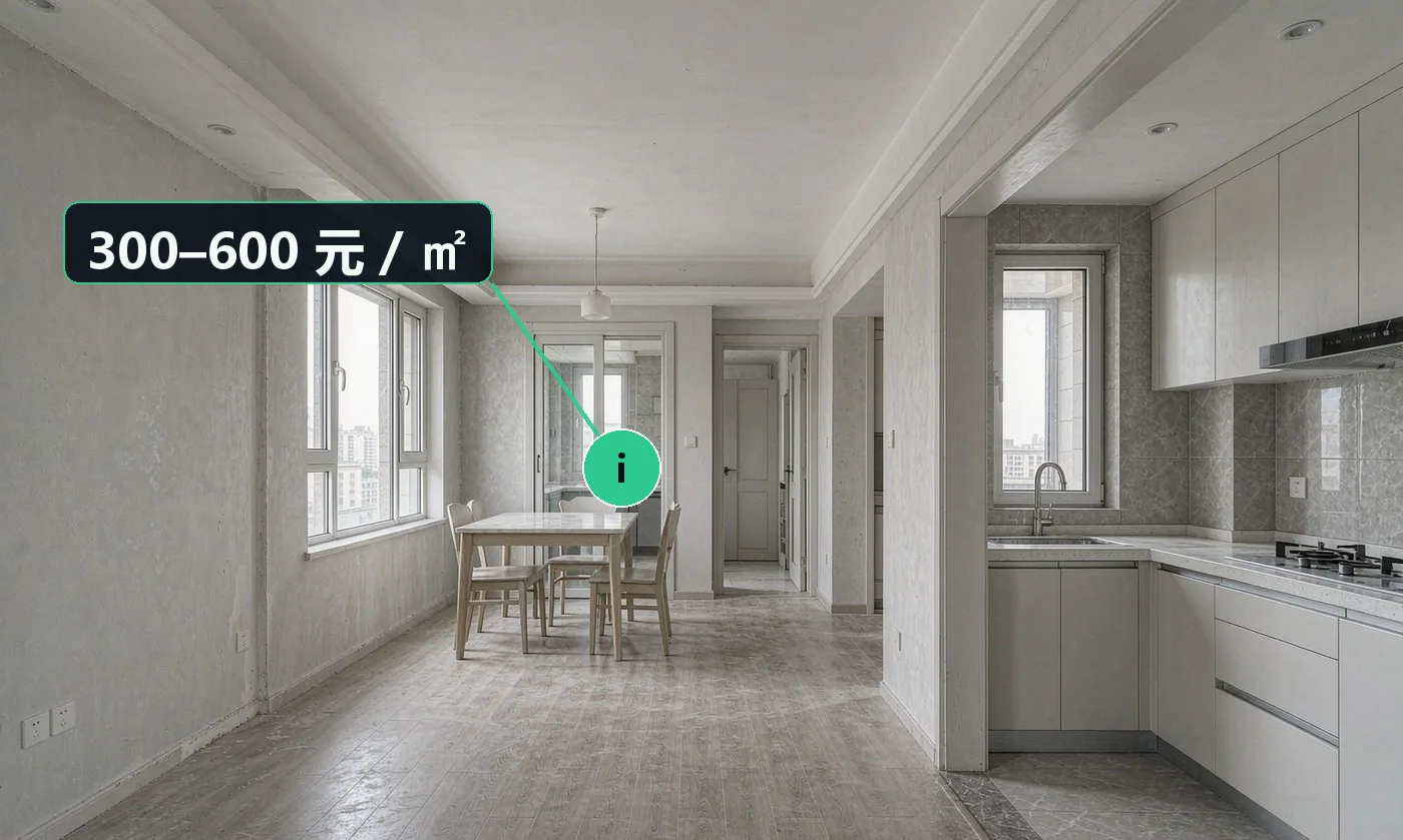 价格区间:人工 300–600 元 / ㎡(按项目复杂度);管理费按总价 5–10% 收取