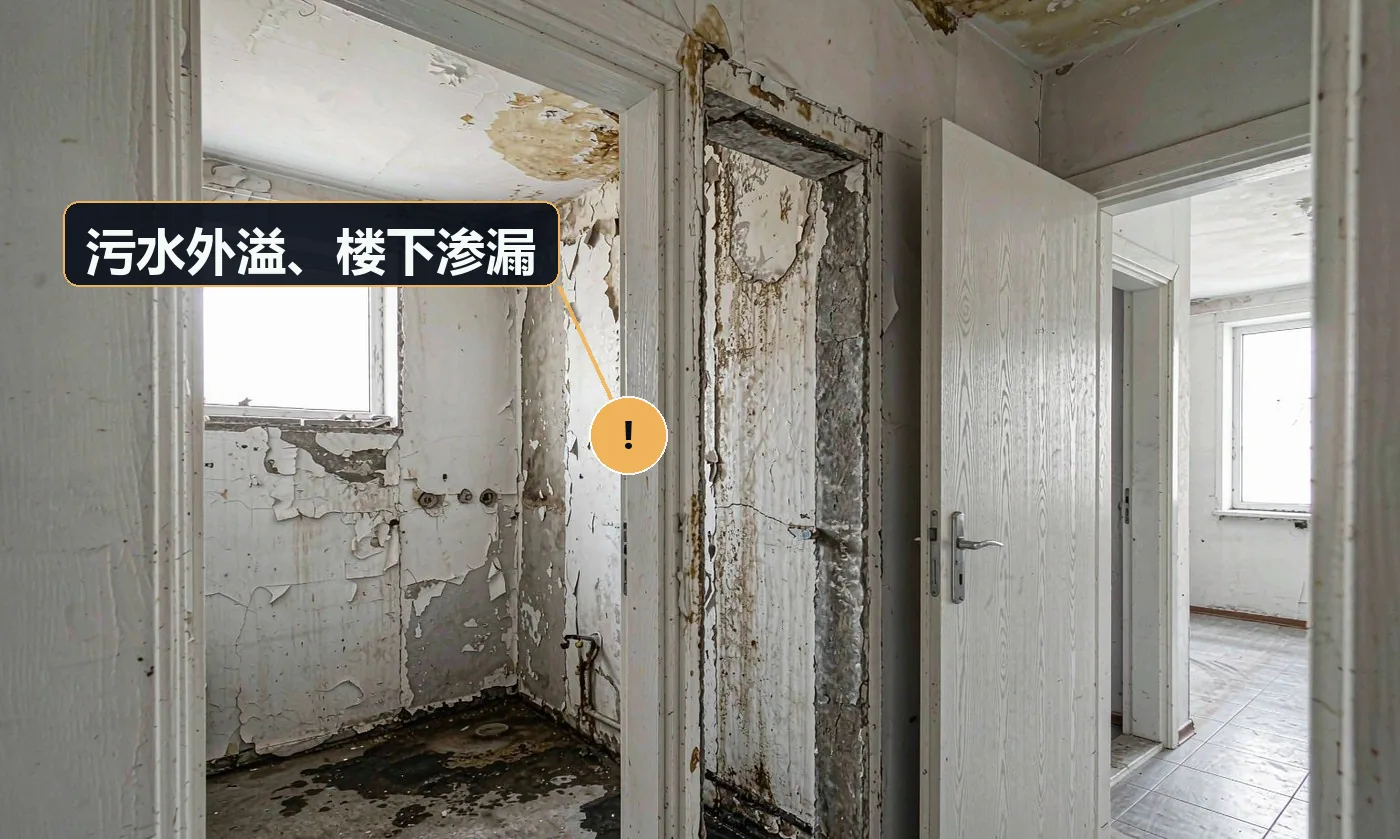现象:污水从地漏反溢,或渗到楼下天花板,邻居投诉到物业。原因:排水未接入地漏、接管过长松脱;单次用水量未控制