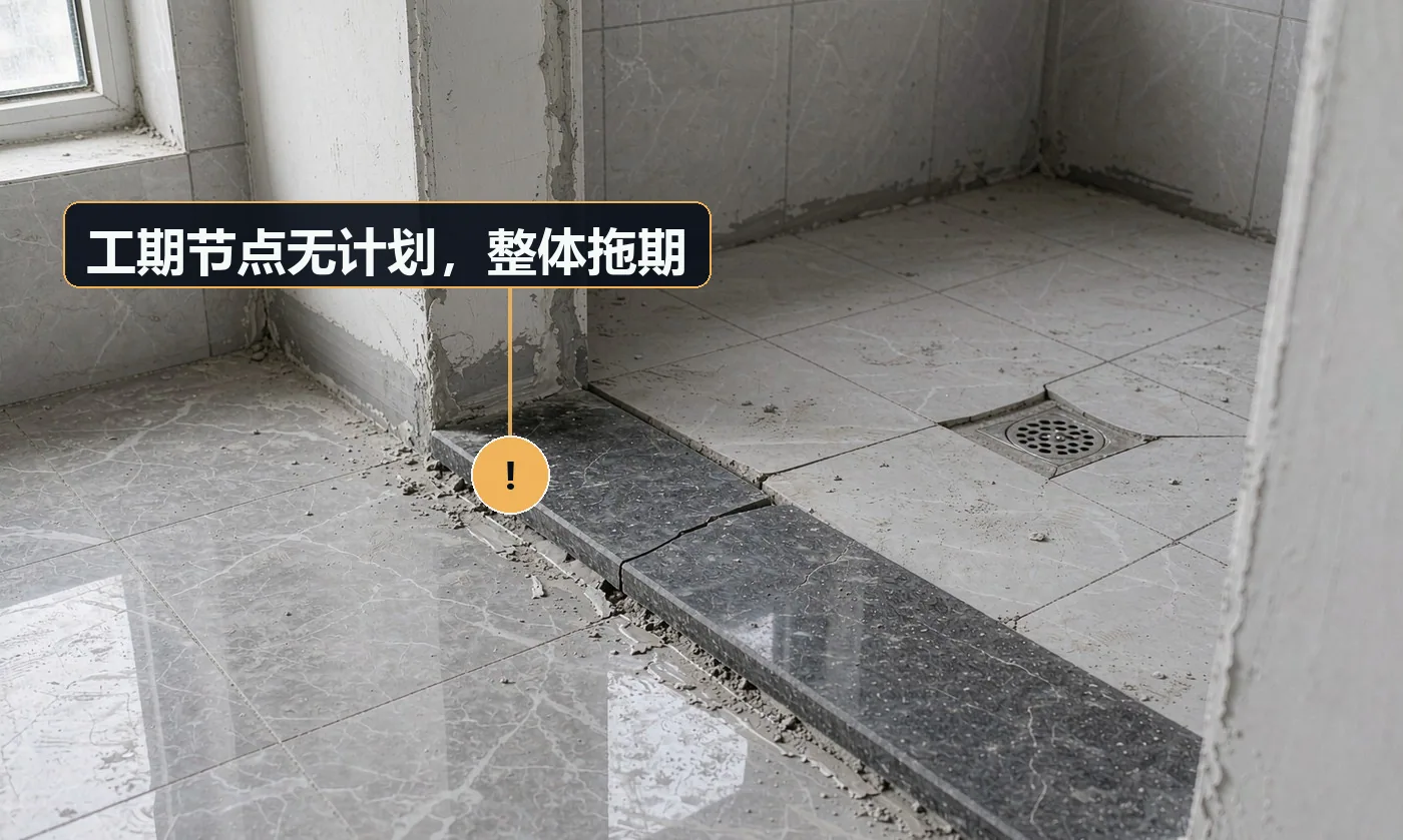 现象:说好三个月,结果拖到五个月还没完。原因:无施工进度计划与节点考核;材料、班组、验收无统一排程