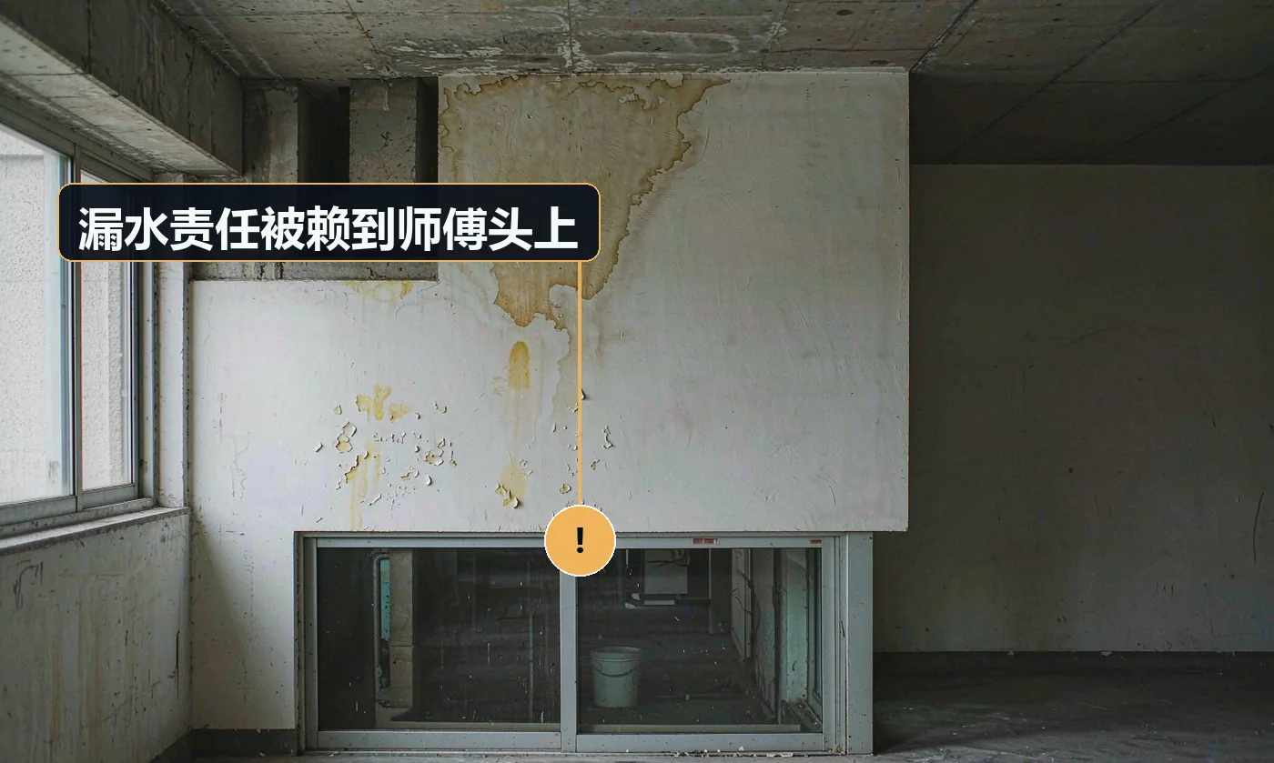 现象:客户家原有暗漏,修完别处后漏水被人为是本次造成。原因:作业前后未做现状记录与闭水 / 试压
