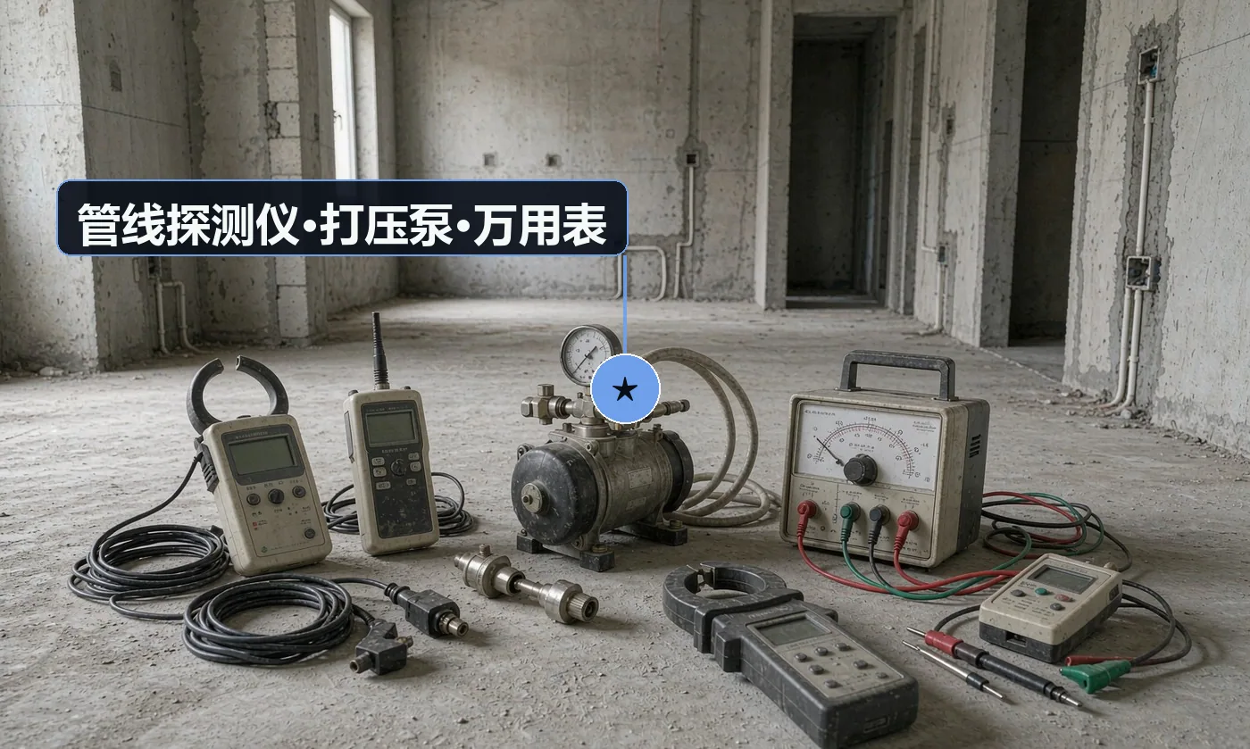 验收工具:管线探测仪;打压泵
