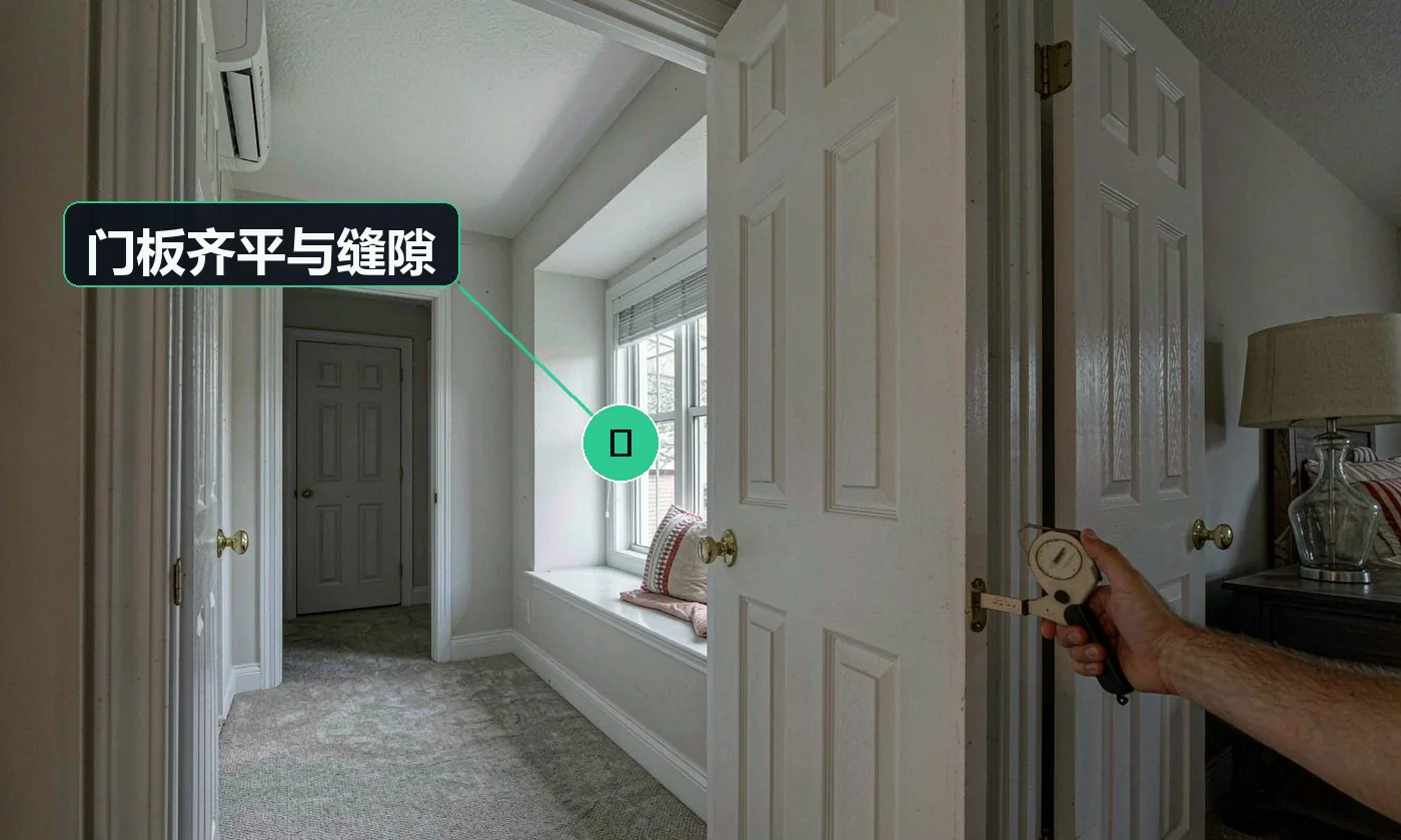 检查方式:塞尺逐门 + 目视。合格标准:门缝均匀(一般 2 – 3mm),无高差、无摩擦、开合顺畅