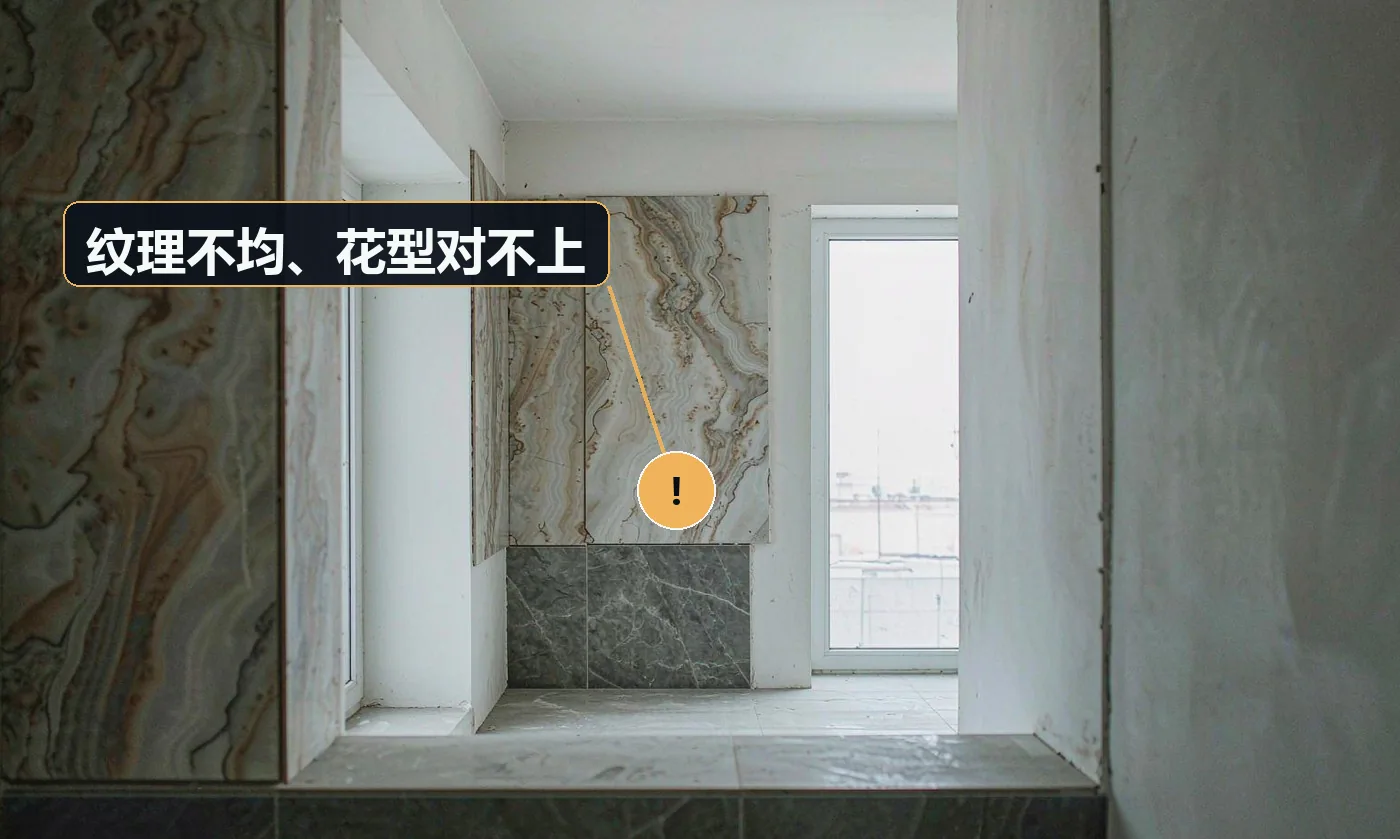 现象:同一面墙上花型走向不一致,局部纹理糊成一团。原因:多人同时施工手法不同;未做确认样板就大面积铺开;工具与手法未统一