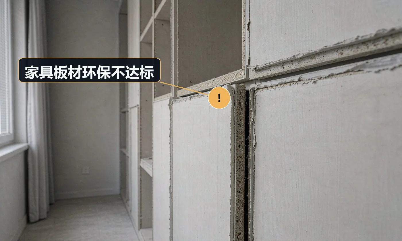 现象:新家具进屋一股味,几个月散不掉。原因:家具板材环保等级不达标;封边不严;用量过大叠加;无进场检测