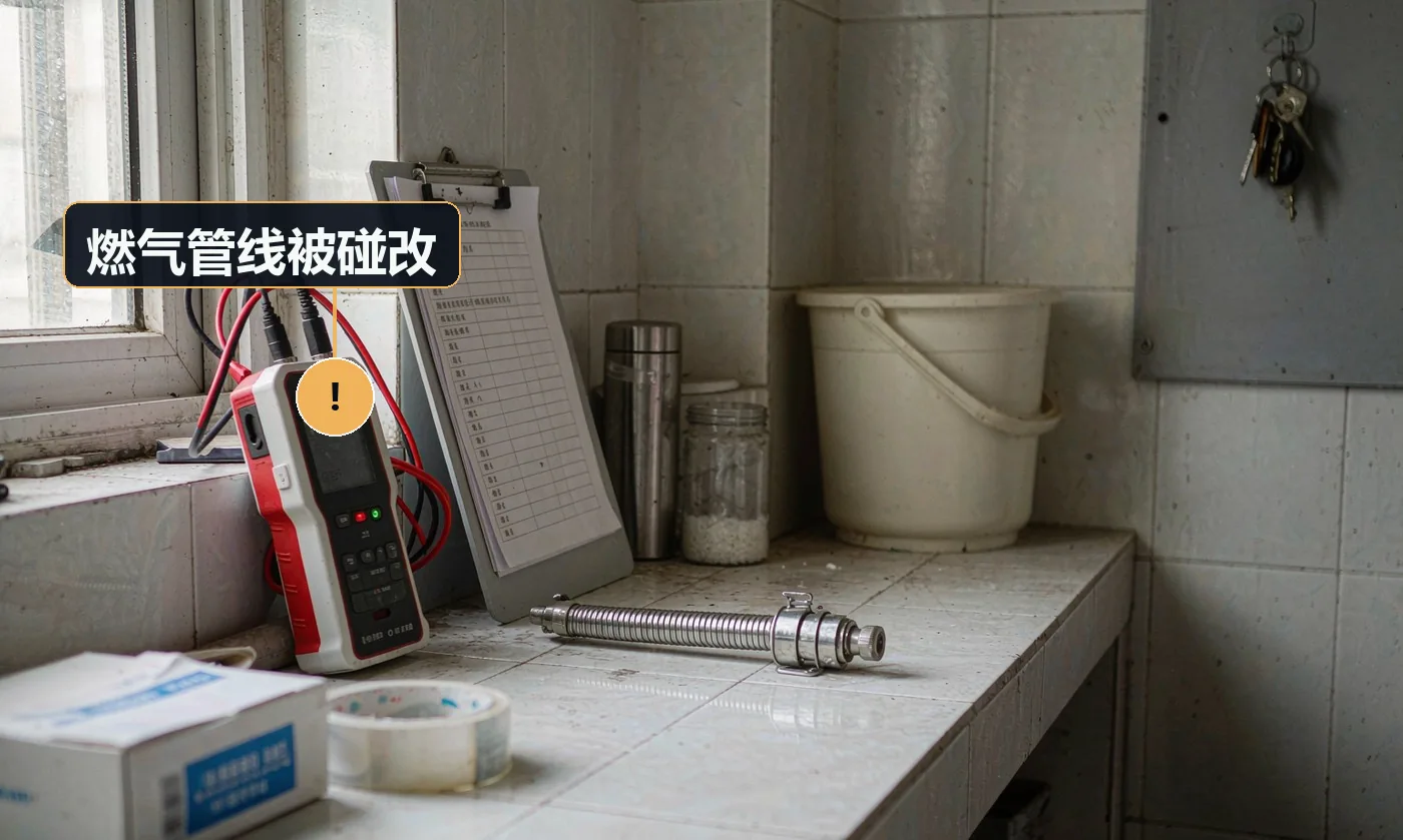 现象:改造后闻到燃气味,或燃气公司验收不合格要求整改。原因:施工中碰撞燃气管道;为走线私改燃气管位置;未做保护
