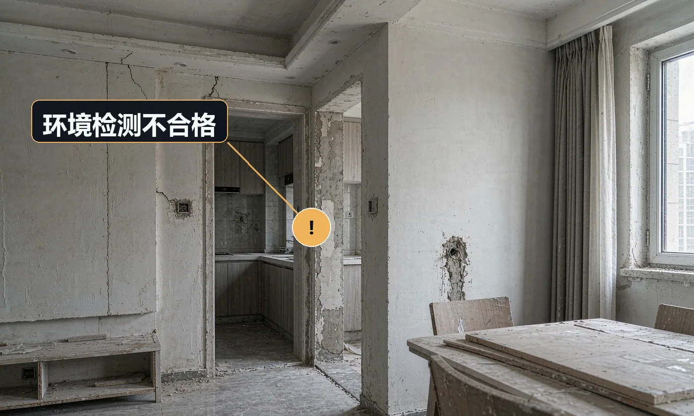 现象:完工后气味刺鼻,检测甲醛超标,客户无法入住。原因:板材、涂料、胶集中使用;空间承载率高;通风不足;材料环保等级低