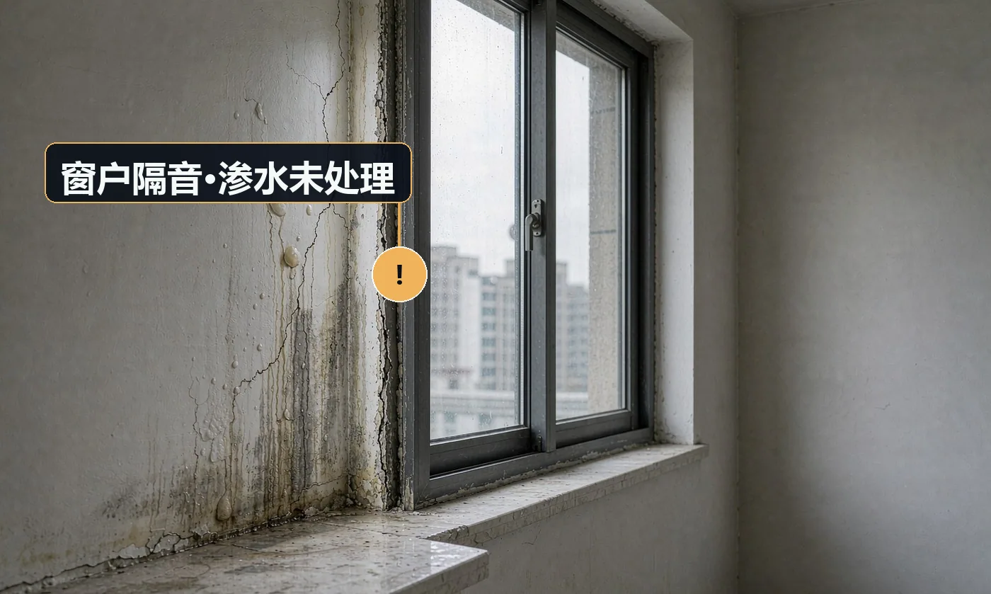 现象:卧室临街,改造后仍然很吵;雨天窗边渗水。原因:沿用旧窗或选了低配窗;密封不良;未做淋水试验