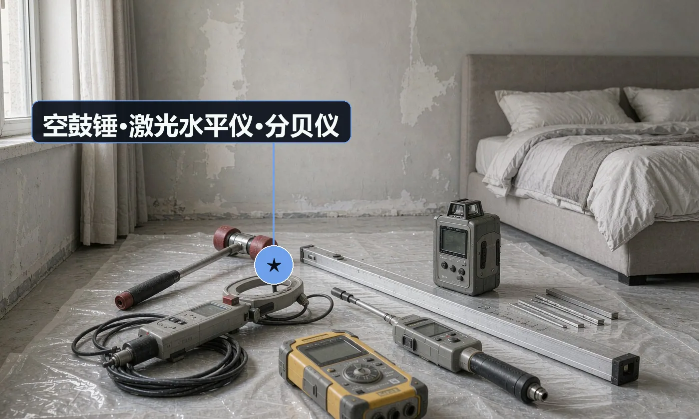验收工具:空鼓锤;2m 靠尺 + 塞尺